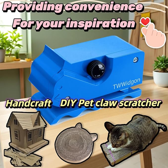 Cardboard Cutter for Cat Scratchers,Includes 10 Blades,3m nylon reusable strap,Non 3D Printed,DIY Cat Scratchers Cardboard Strip Tool,,Cardboard Cutting Machine for Cat Lovers (Blue, Non-3D Printed)