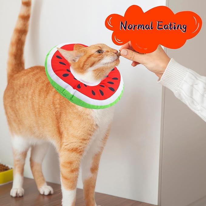 Seyezo Cat Cone Collar Soft, Adjustable Cat Recovery Collars Kitten Cones to Stop Licking, Cute Donut E Collar After Surgery, Anti-Lick Wound Healing Elizabethan Collar for Kittens (Watermelon, Small)