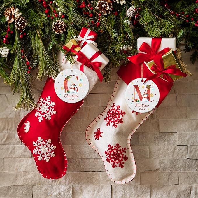 Name Ornaments for Christmas Tree, Custom Initial Monogram Snowman Ceramic Ornament for Kids Boys Girls, Monogrammed Christmas Ornaments 2026