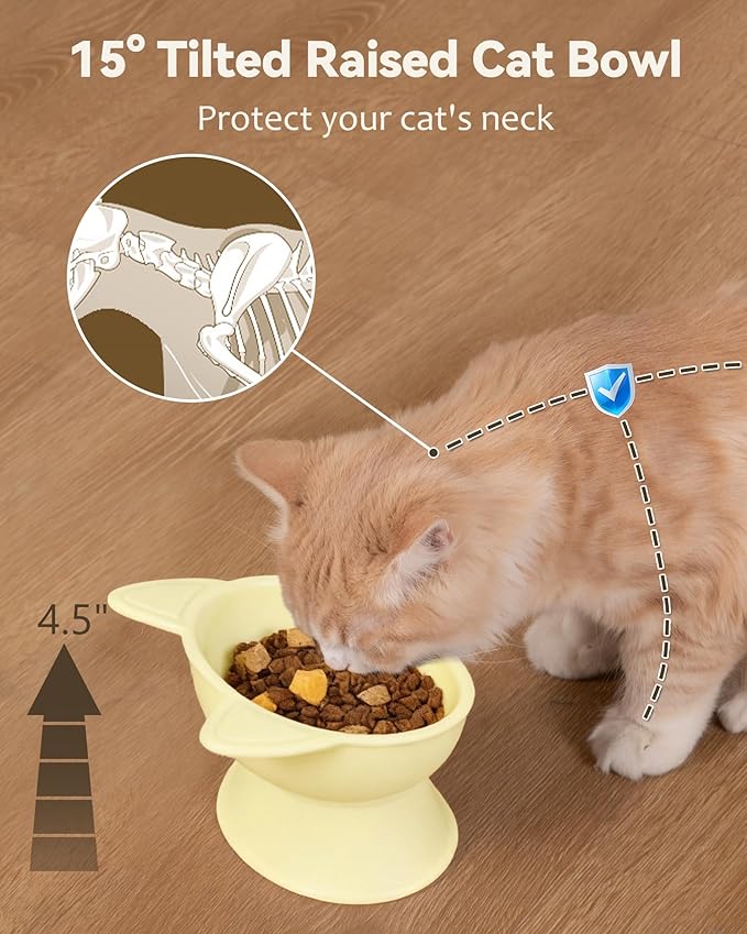 MateeyLife Elevated Cat Bowls, 2P Raised Food and Water Bowl Set for Indoor Cats & Small Dogs, Whisker Fatigue Cat Bowl, Anti Vomit Feeding Pet Bowls, 6 oz Each, Dishwasher Safe - Blue & Yellow