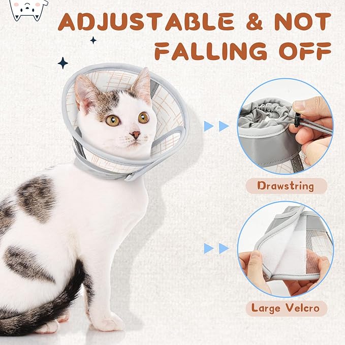 Supet Cat Cone Collar Soft, Air Mesh Recovery Collar to Stop Licking, Breathable Neck Cone Alternative, Lightweight Cat Head Cone Anti Scratch (Orange,L)