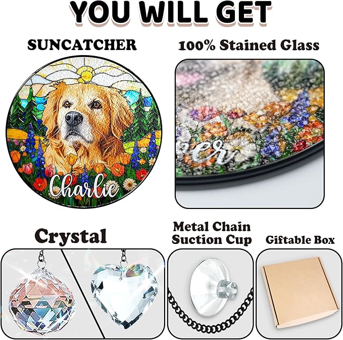 Personalized Pet Portrait Stained Glass Window Hanging, Sympathy Decoration Suncatcher for Loss of Dog & Cat Bereavement Gift from Photo, Memorial Keepsake for Dog Lover, Cat Mom Gift for Women