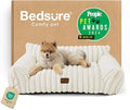 Bedsure ComfyFleece Cute Cat Couch for Pets - Fluffy Dog Bed Small Medium Size Dog with Premium Soft Corduroy Fleece, Pet Sofa with Washable Cover, Supportive Couch Bed for Small Dogs, 30inch, Cream