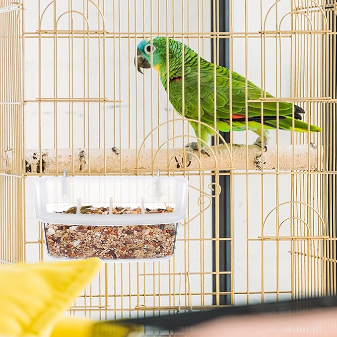 Yardwe 2pcs Hanging Bird Cage Feeders, 4-Grid Transparent Food and Water Bowls for Parrot Pigeon, Plastic Bird Feeding Containers for Home