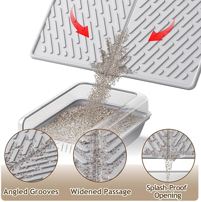 Cat Litter Mat with Grooves & Raised Edge, Urineproof/Waterproof, Foldable, Litter Scattering Control, Easy to Clean & Recycle (24 * 17in-Grey-1 Pack)