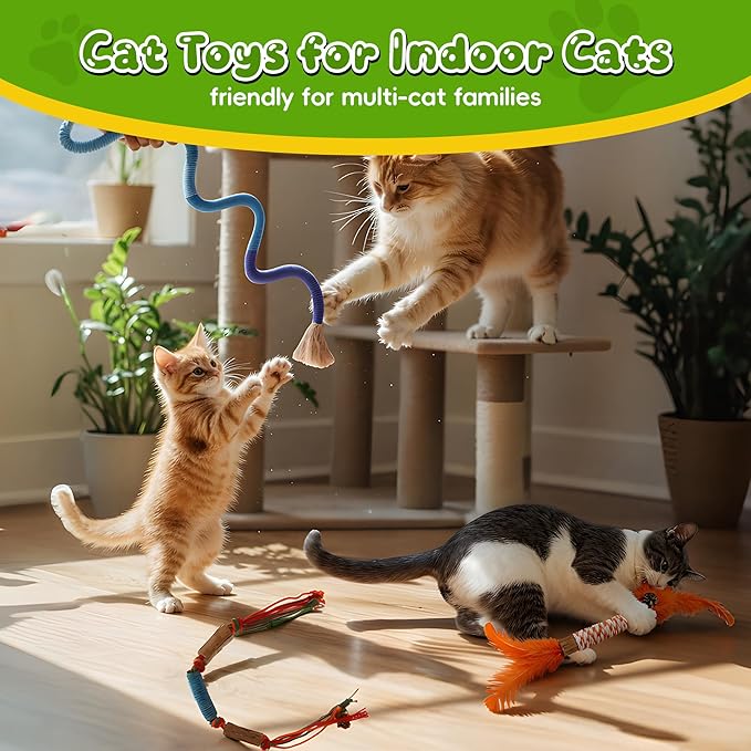 Silvervine Sticks for Cats & Cat Chew Rope Toy with Refillable Natural Catnip Bag for Teeth Cleaning, Interactive Cat Catnip Toys for Indoor Cats, Kitten Teething Toys for All Breeds (12Pcs)