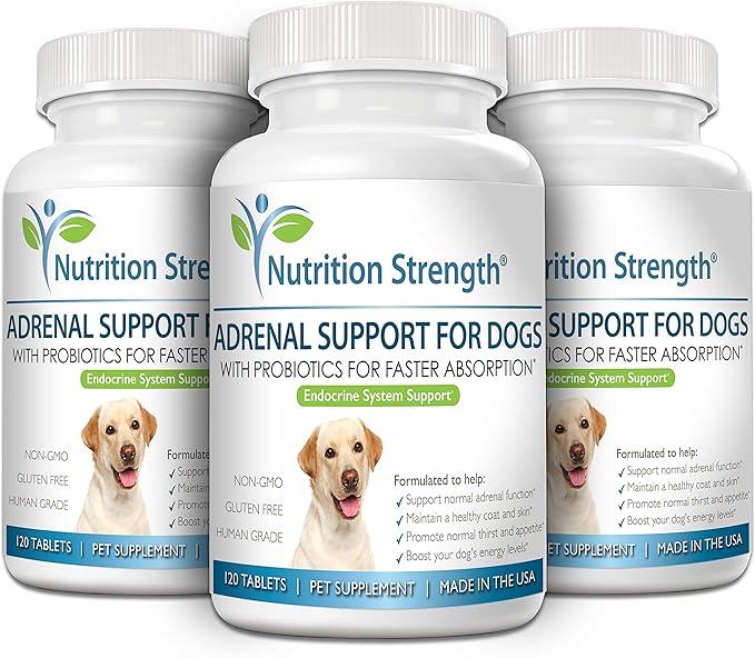 Adrenal Support for Dogs, Support for Dogs with Cushing's Disease, Maintain a Healthy Coat and Skin, Promote Normal Urination, Thirst and Appetite, 120 Chewable Tablets