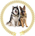 Luxury Cuban Link Dog Collar Gold Dog Chain Necklace with Diamond Rhinestones - 0.59 Inch Width Metal Pet Collar Jewelry for Small Medium Large Dogs & Cats (24 inch)