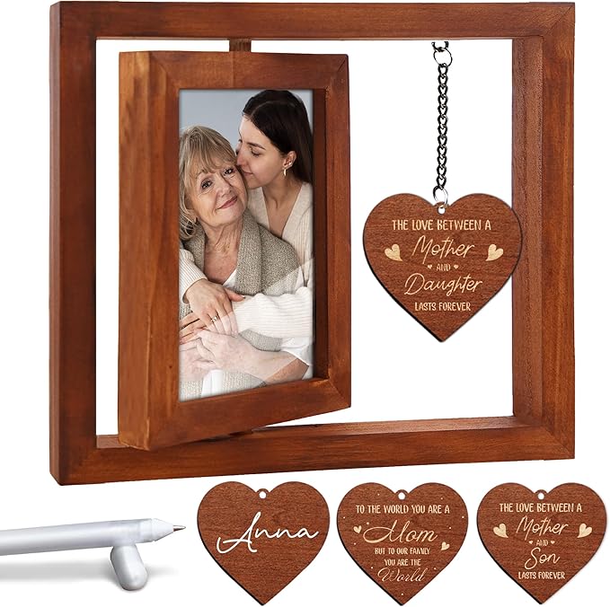Walnut Rotating Picture Frame for Mom Floating Frame 4x6 Photo Double-Side Mama Nana Step Mom Mother-in-law Birthday Christmas Mother's Day Gifts Family Frame Tabletop Display HU-KX-MOM-WAL-A8