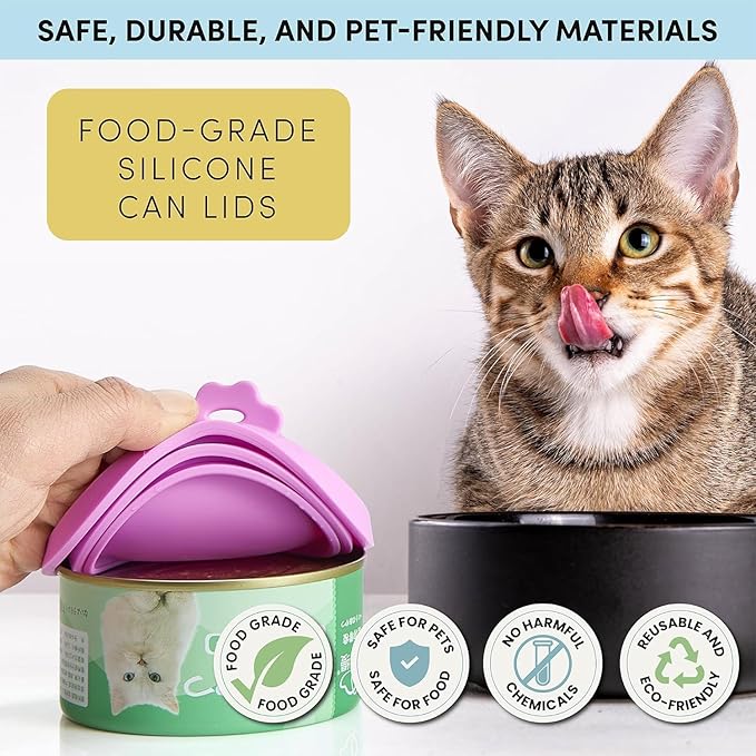 4 Pack Universal Pet Food Can Covers Lids - One fit 3 Standard Size Cans for Cats and Dogs Food Cans - Easy to Clean - Safe Silicone - Ocean Mist