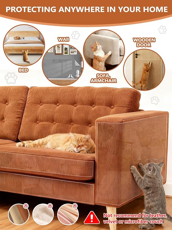 Extra Thick Clear Anti Cat Scratch Furniture Protector 16.93" x 196.85"：ZQVCNF Self-Adhesive Couch & Door Tape from Pet Claws - Covers Walls, Bed Corners | Stops Cat & Dog Scratching Damage