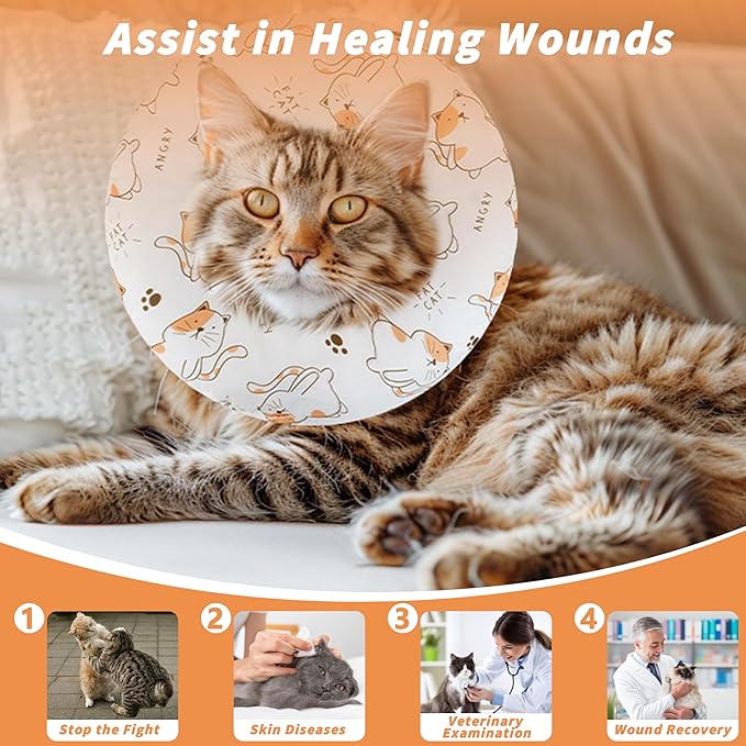 Soft Cat Cone Collar, Cute Cats Recovery Collar Suitable for Small, Medium, Large cat,Elizabethan Neck Collar for Cats After Surgery (White Cat, Small)