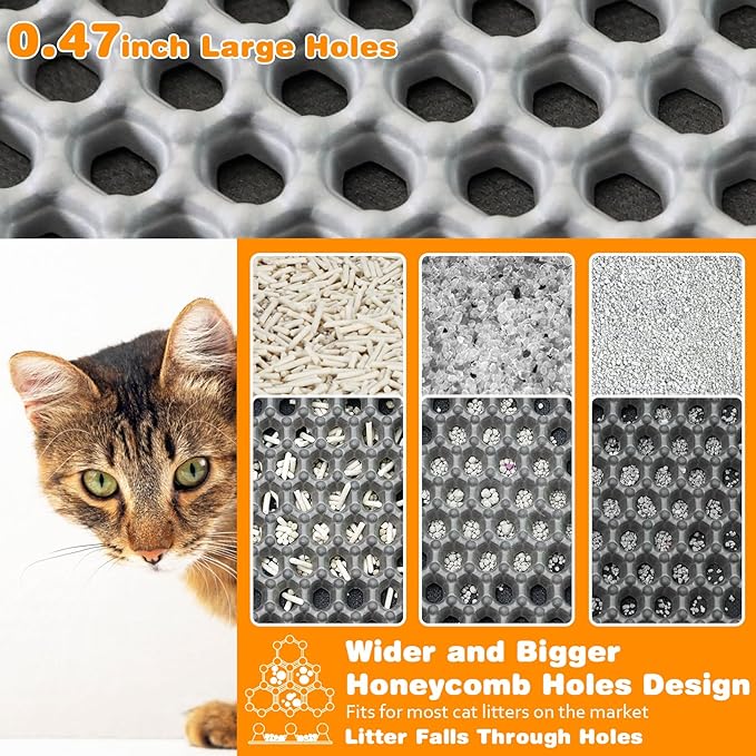 Waterproof Cat Litter Mat, Double Layer EVA, Odor-Free Large Grid, Urine Proof, Easy Cleanup 24 x 35, Pink