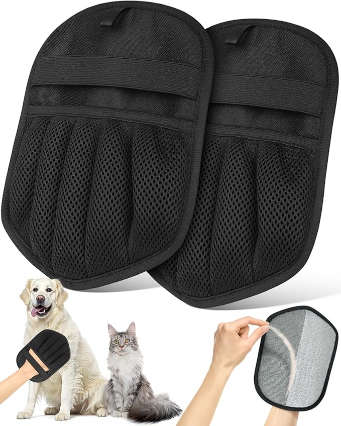 2 Pcs Pet Hair Removal Glove for Cats & Dogs,Upgraded Five-Finger Electrostatic Pet Hair Gloves,Reusable & Washable Magic Brush Pet Hair Removal Tool for Couch, Furniture,Clothing