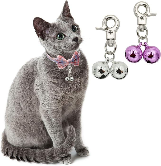 Bells for Dog Collars - 2 Pack Stainless Steel Bell Necklace for Dogs & Cat - Pet Pendant Accessories Training Collar Charm with Heavy Duty Snap Clips, Silver & Pink Christmas Gift