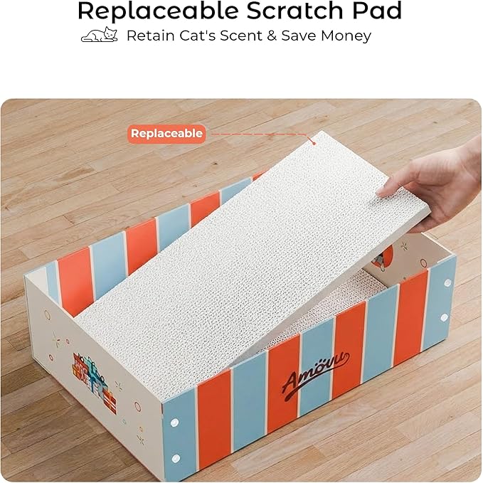 Cat Scratcher Box & Bed – Durable Grayboard Cat Lounge with White Wood-Pulp Scratch Pad, Easy Assembly & Dopamine Color Design for Indoor Cats
