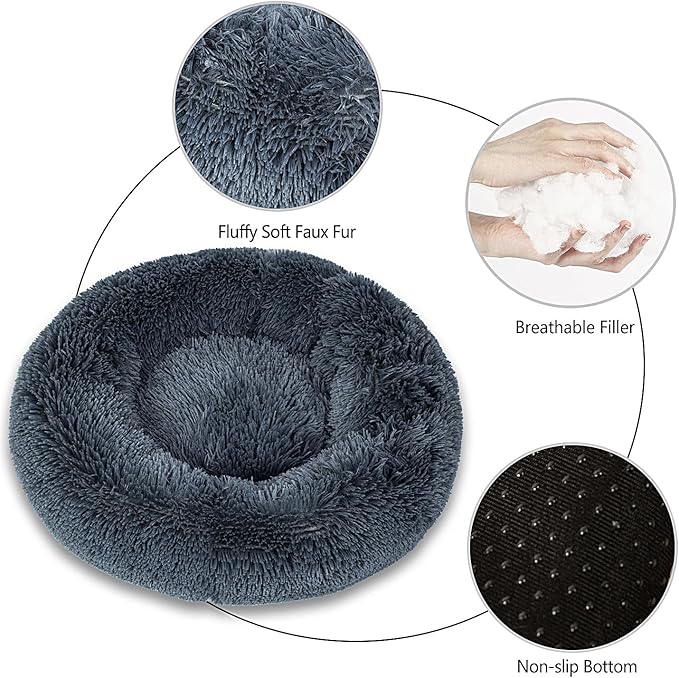 Calming Dog Bed for Big Dogs, 39'' Round Anti-Anxiety Warm Fluffy Plush Faux Fur Bed, Soft Anti-Slip Donut Washable Big Pet Bed, Cozy Big Dogs Bed, Fits up to 100 lbs Pets