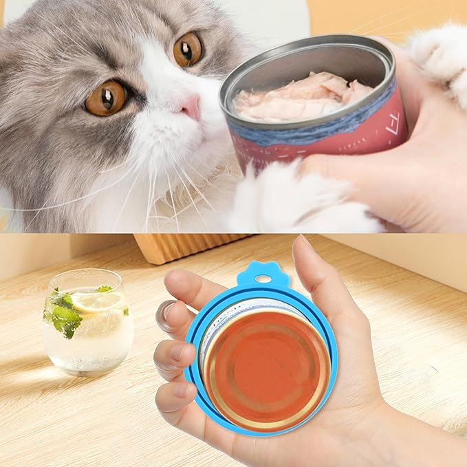 2 Pack Pet Food Cans Lids, Silicone Food Can Covers for Dog and Cat, BPA Free/Food Safe/Universal, One Fit Most Standard Size Food Can Top Pink/Blue