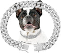Dog Chain Collar Silver Dog Necklace Diamond Cuban Link Dog Collar 13mm Wide Metal Pet Cat Dog Chain Crystal Collar Jewelry Accessories for Large Medium Small Dogs Cats(Silver,20 Inch)