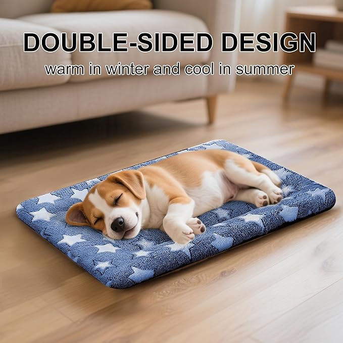 Dog Bed Mat - Comfortable Dog Kennel Pad, Multi-Purpose Crate Bed Mats for Dogs & Cats (NavyBlue&Stars, 24.0" L x 18.0" W x 1.5" Th)