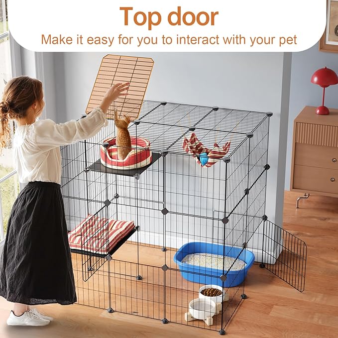 Oneluck 3-Tier Cat Cages Indoor Enclosure DIY Cat Playpen Catio Detachable Metal Wire Kennels Cats Crate Large Extra Exercise Place Ideal for 1 Cat,35.4 Inches