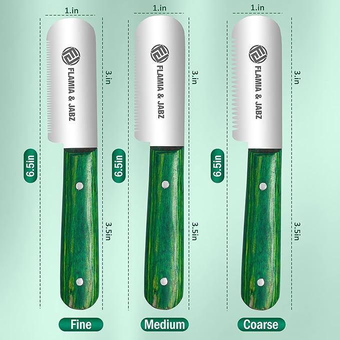 FLAMIA & JABZ FJ Professional Stripping Knife, Right handed, 3 inch blade (Stainless Steel) (3 Pack, Green)
