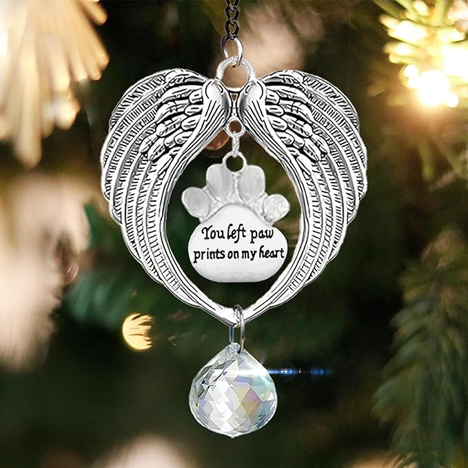 Black Rotating Wooden Picture Frame 4x6 Photo Pet Angel Wings Memorial Ornament Crystal Rainbow You Left Pawprints on My Heart, Dog Cat Bereavement Remembrance Gifts In Loving Sympathy Frame PR-4B