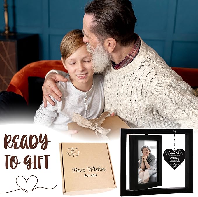 Lost Grandma Memorial Picture Frame - Sympathy Gifts, Personalized 4x6 Photo Wooden Frame Bereavement Remembrance Condolences In Loving Memory, Passed Away Gifts Home Decor HR1-GM-BLA