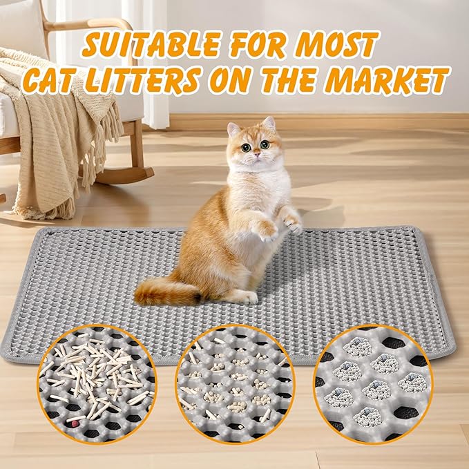 ondware Cat Litter Mat, 30x24 Inch Double Layer Litters Box Mat, Waterproof Cat Mat for Litter Box(Gray)
