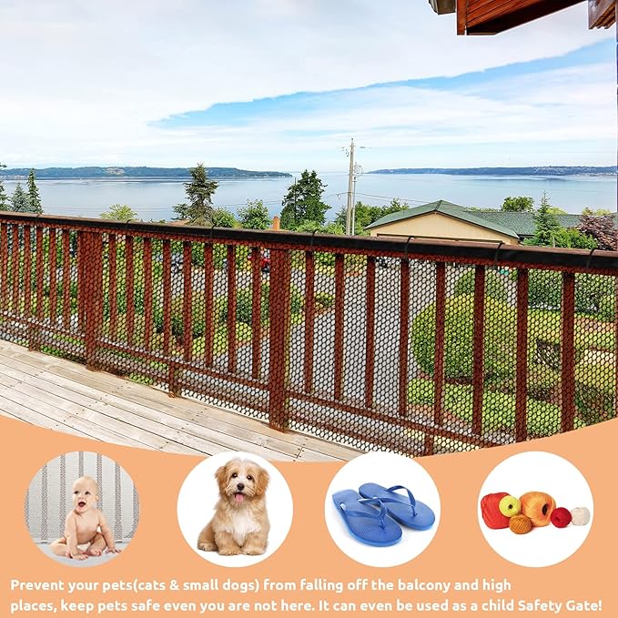 Shappy Balcony Net for Pets 16.5 ft x 2.5 ft Anti Fall Cat Dogs Netting Balcony Mesh Fence Net Screen Protection Crib Mesh for Pets Patios Stairway Clear Stair Banister Guard Apartment(Black)