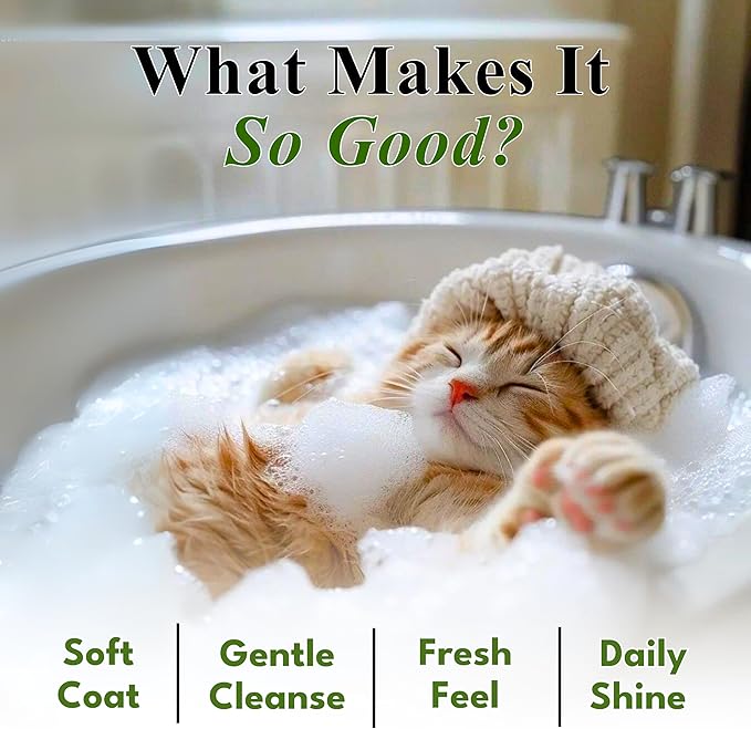 2-in-1 Cat Shampoo and Conditioner – Persian Cat Shampoo – Kitten Shampoo for Cats – Cat Shampoo for Dandruff – Pet Shampoo for Cats with Aloe Vera, Coconut & Walnut – 10.14floz