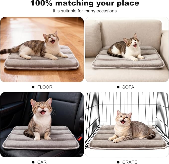 Dog Crate Pad, Ultra Soft & Anti-Slip Kennel Mat, Secure Fit for Metal Crates & Dog Cages, Washable Cozy Bed for Small Medium Large Dogs (Light Brown, XS(18"*12"*1.5"))