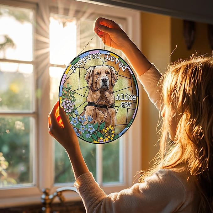 Custom Dog Portrait Art Suncatcher Stained Glass Remembrance Gift Cat Indoor Decor Window Hanging Dog Cat Bereavement Keepsake Loss of Pet