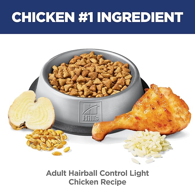 Hill's Science Diet Hairball Control Light, Adult 1-6, Weight Management & Hairball Control Support, Dry Cat Food, Chicken Recipe, 7 lb Bag