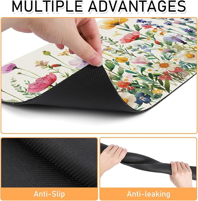 Dog Cat Food Mat - Absorbent Anti Slip Dog Bowl Mats for Food and Water, Quick Dry Cat Feeding Matts for Floors, Diatomite Pet Dish Placemat Accessories Supplies, Wildflower Style, 17 * 30in