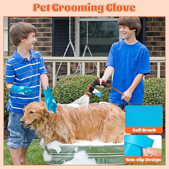 MALLMALL6 Dog Washing Hose Attachment with Pet Grooming Glove & 2 Soap Dispenser, 10-in-1 Spray Modes Foam Nozzle Sprayer with 8.2Ft Pup Washer Hose for Showering Pets Car Wash Watering Flowers