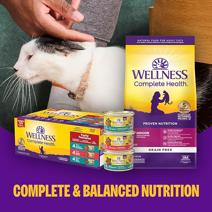 Wellness Complete Health Pate Adult Wet Cat Food, Natural, Protein-Rich, Grain-Free, 3 Ounce, 24 Pack, (Seafood Favorites Variety Pack)