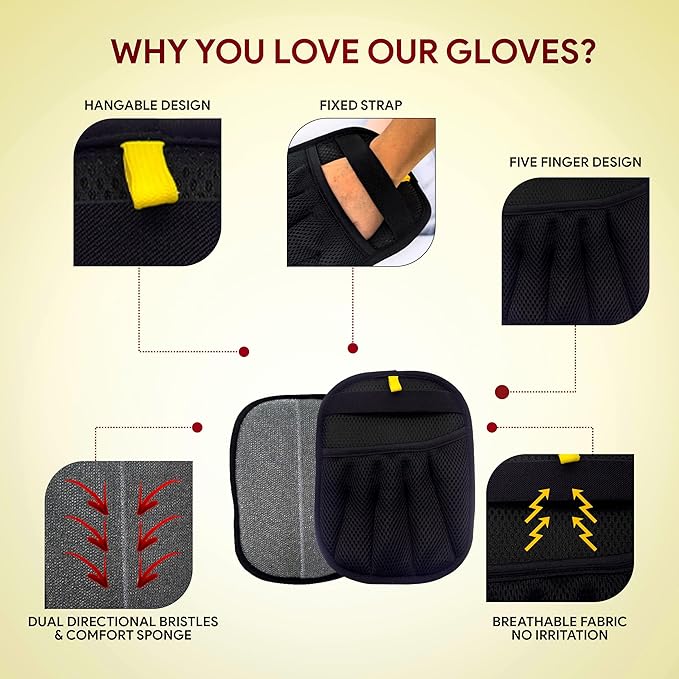 Pet Hair Removal Glove for Cats & Dogs – Upgraded Five-Finger Electrostatic Pet Hair Gloves, Reusable Magic Brush Pet Hair Remover Tool for Clothing, Laundry, Couch, Carpet & Car Seat