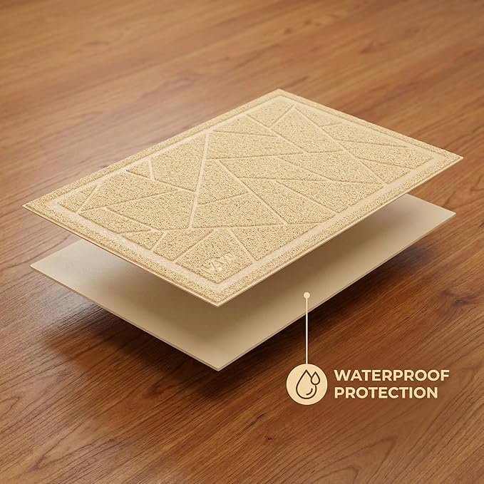 WePet Cat Litter Box Mat, Kitty Premium PVC Pad, Durable Trapping Rug, Phthalate Free, Urine-Resistant, Scatter Control, Mosaic, XXL 47 x 35 Inch, Beige