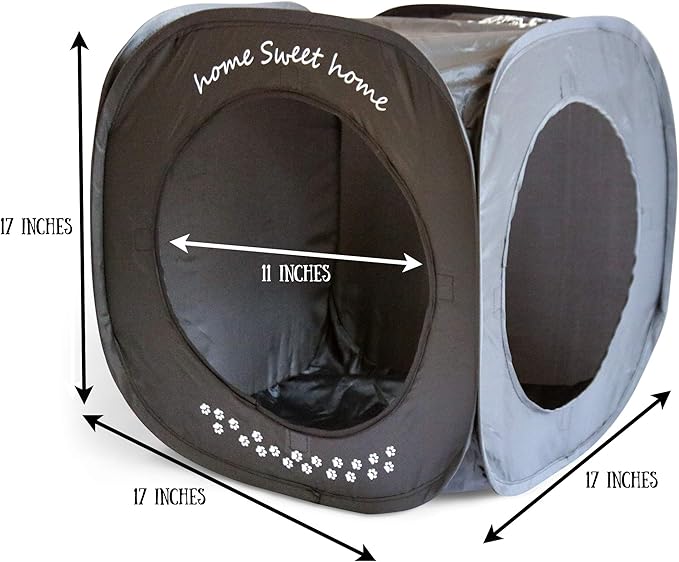 Feline Ruff Home Sweet Home Pop Up Cat Cube. A Collapsible Indoor Cat House. Covered Pet Bed Hideaway Cave for Dogs and Other Pets Too
