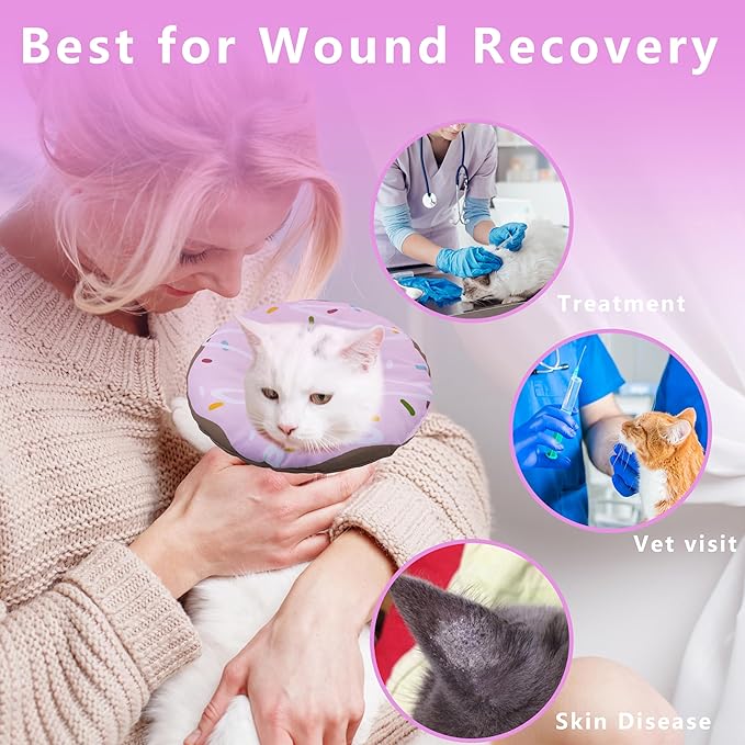 Seyezo Cat Cone Collar Soft, Adjustable Cat Recovery Collar Kitten Cones to Stop Licking, Cute Donut E Collar After Surgery, Cats Neck Pillow Cone Elizabethan Cones of Shame (Waterproof Purple, Small)