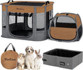 Portable 2-in-1 Dog playpen, Outdoor Cat Playpen with Litter Box Area for Indoor Cats Enclosed Rabbit Puppy Hamster, Indoor/Outdoor Cats Enclosure Cages Tent Tent (Brown)