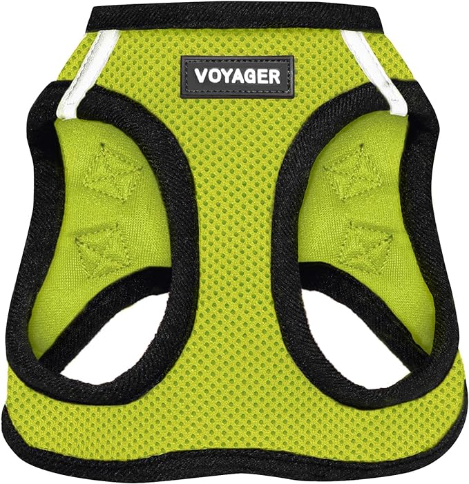Best Pet Supplies Voyager Step-in Air Harness - All Weather Mesh, Reflective, No Pull Harness for Dogs, Cats - Secure with Hook & Loop Fastener, Buckle, Double D-Rings - Lime Green/Black Trim, XS