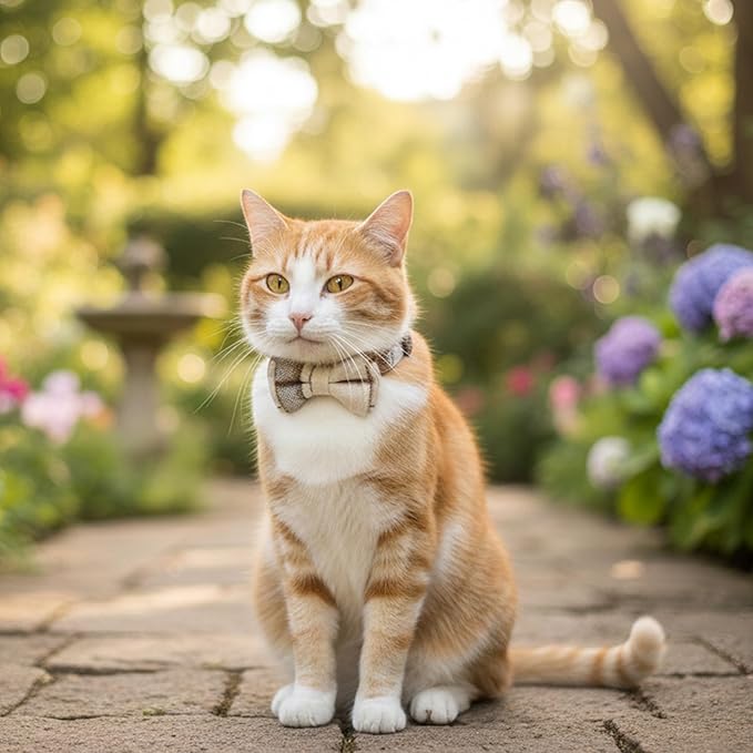 Breakaway Cat Collars - Bow Tie Cute Cat Collar with Bells for Girl Boy Cats, Puppy - Plaid Soft Adjustable Pet Collars Cat Accessories