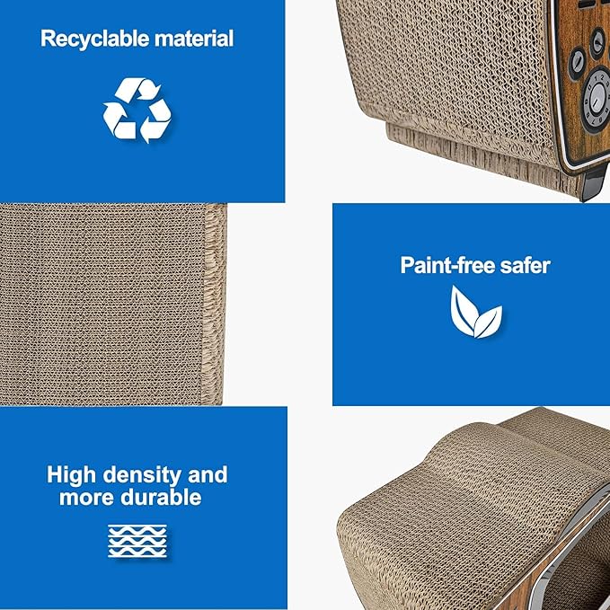 Simple Delxue Cardboard Cat Houses, TV Scratcher Cardboard Lounge Bed, Cat Scratching Board, Cats Scratching Box & Hideaway Furniture Prevents Furniture Damage