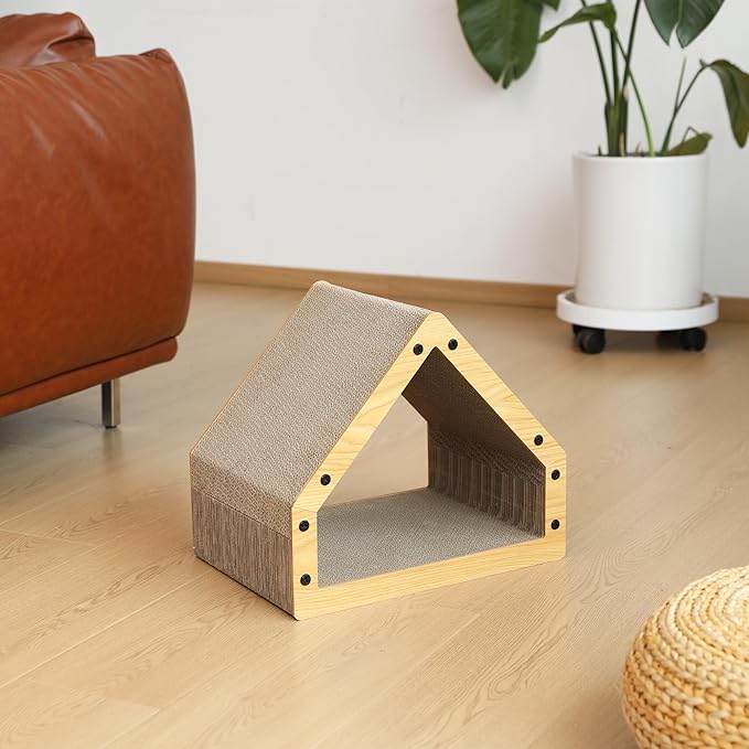 FUKUMARU Cat Scratcher House, Cozy Cardboard Design, Safe and Secure for Kittens, Eco-Friendly, 16.14 in Bevelled Surface, Maximum Load Capacity 22 Lbs