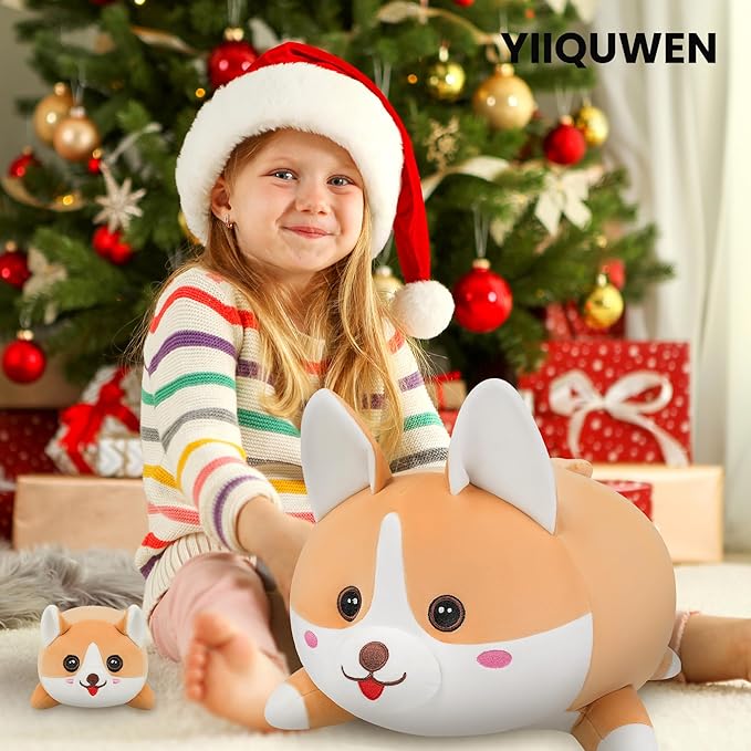 17" Corgi Plush, Soft Stuffed Animal Dog Pillow Toy, Corgi Mommy with 4 Baby Puppy Family Set, Cute Birthday Gift for Kids Boys Girls