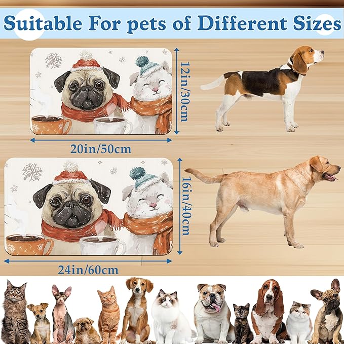 Chirstmas Dog Coffee Dog Cat Food Mat–Absorbent Waterproof Placemat for Food and Water Bowls, Non Slip Rubber Backing, Feeding Mat for Clean Floors 16"x24"