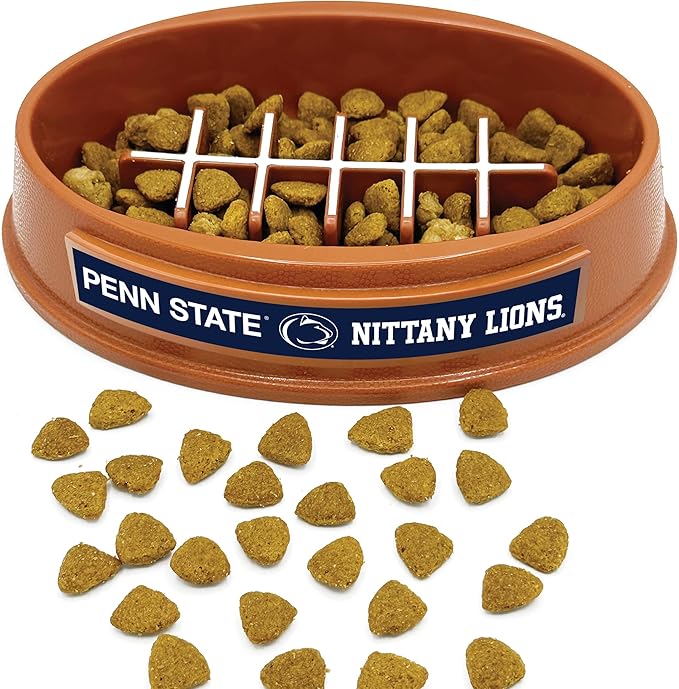 NCAA Super-Bowl - Penn State Nittany Lions Slow Feeder Dog Bowl. Football Design Slow Feeding Cat Bowl for Healthy Digestion. Non-Slip Pet Bowl for Large & Small Dogs & Cats