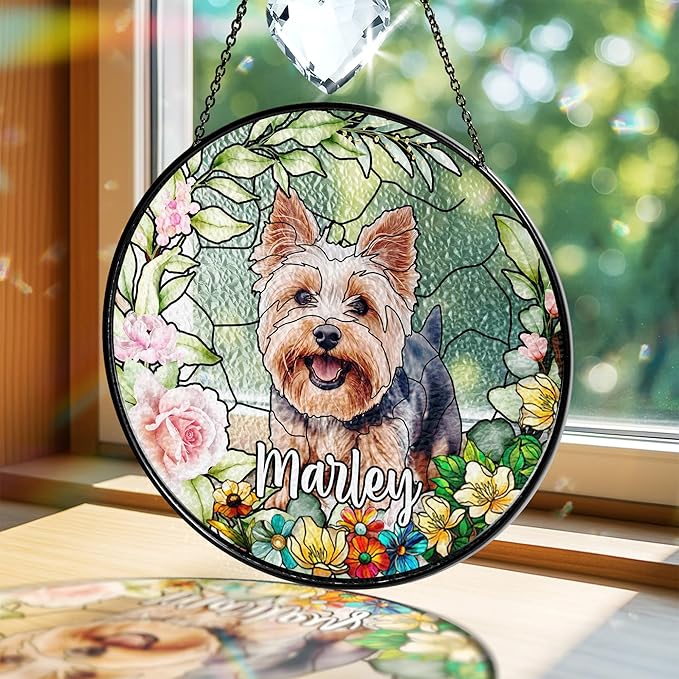 Personalized Pet Stained Glass Window Hanging, Dog Memorial Suncatcher Picture, Sympathy Gift for Loss of Pet, Cat Bereavement Keepsake Potrait Photo, Remembrance Gift for Dog Lovers